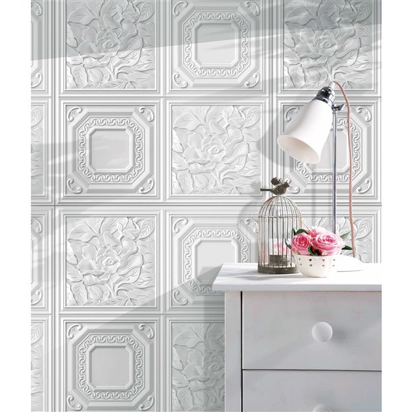 Dundee Deco Falkirk Jura II Peel and Stick 3D Wall Panel - Flowers - 28-in x 28-in - Off-White - 5-Pack