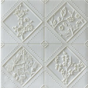 Dundee Deco Falkirk Jura II Peel and Stick 3D Wall Panel - Flowers in Rhombus - 28-in x 28-in - Off-White