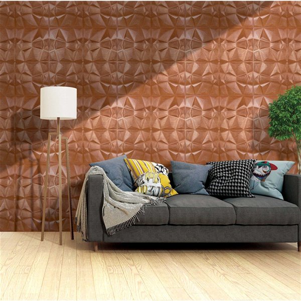 Dundee Deco Falkirk Jura II Peel and Stick 3D Wall Panel - Diamonds - 28-in x 28-in - Copper Bronze