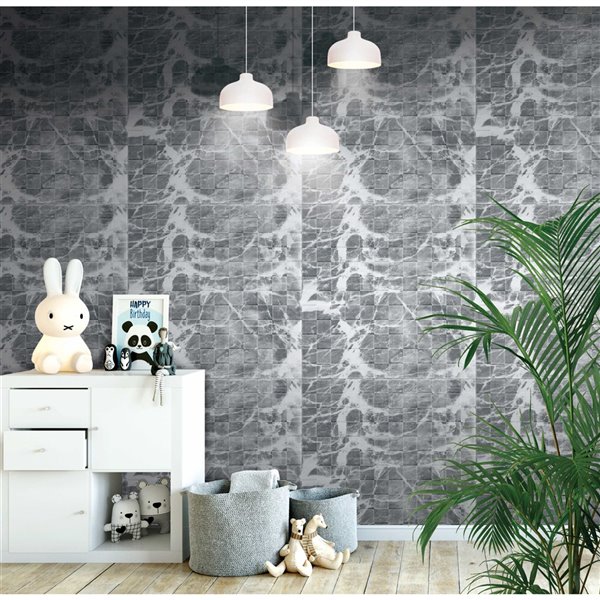 Dundee Deco Falkirk Jura II Peel and Stick 3D Wall Panel - Faux Marble Cubes - 28-in x 28-in - Grey and Off-White