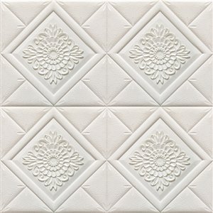 Dundee Deco Falkirk Jura II Peel and Stick 3D Wall Panel - Flowers in Diamonds - 28-in x 28-in - Off-White - 5-Pack