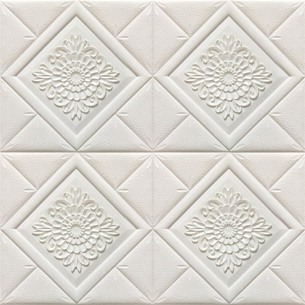 Dundee Deco Falkirk Jura II Peel and Stick 3D Wall Panel - Stylized Flowers in Diamonds - 28-in x 28-in - Off-White