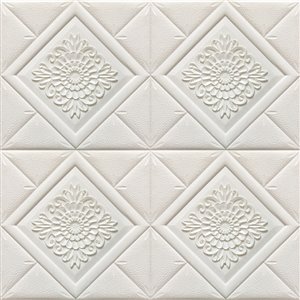 Dundee Deco Falkirk Jura II Peel and Stick 3D Wall Panel - Stylized Flowers in Diamonds - 28-in x 28-in - Off-White