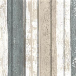 Dundee Deco Falkirk Jura II Peel and Stick 3D Wall Panel - Faux Planks - 28-in x 28-in - Beige, Brown and Teal - 10-Pack