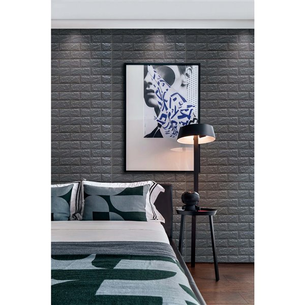 Dundee Deco Falkirk Jura II Peel and Stick 3D Wall Panel - Faux Bricks - 28-in x 30-in - Charcoal Grey