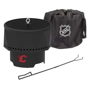 Foyer portable extérieur LNH des Flames de Calgary de Blue Sky, rond, en acier, 16 po x 12,5 po, noir