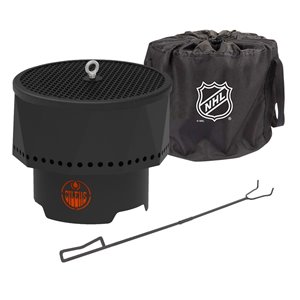 Foyer portable extérieur LNH des Oilers d'Edmonton de Blue Sky, rond, en acier, 16 po x 12,5 po, noir