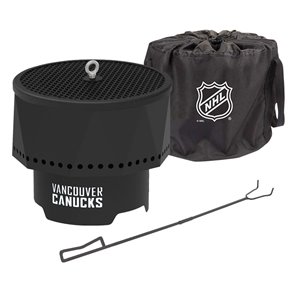 Foyer portable extérieur LNH des Canucks de Vancouver de Blue Sky, rond, en acier, 16 po x 12,5 po, noir