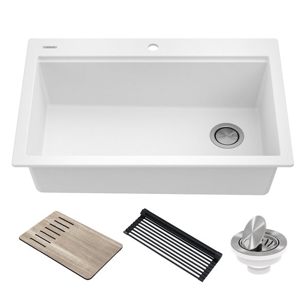 Kraus Drop-In Single Bowl Sink - White Granite - 33-in