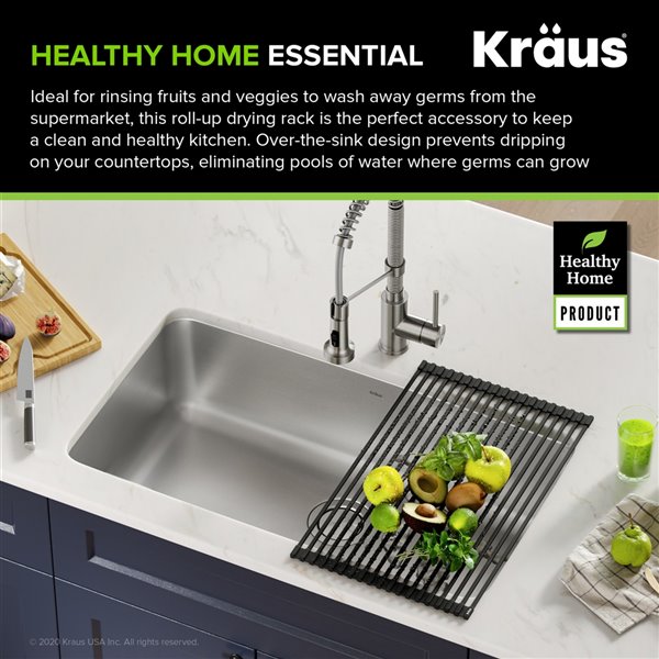 KRAUS Multipurpose Over-Sink Roll-Up Dish Drying Rack in Aqua