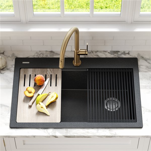 Kraus Drop-In Single Bowl Sink - Black Granite - 33-in