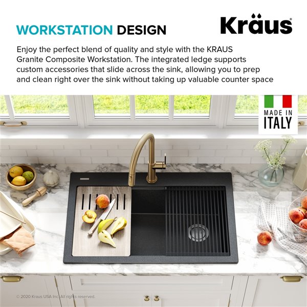 Kraus Drop-In Single Bowl Sink - Black Granite - 33-in