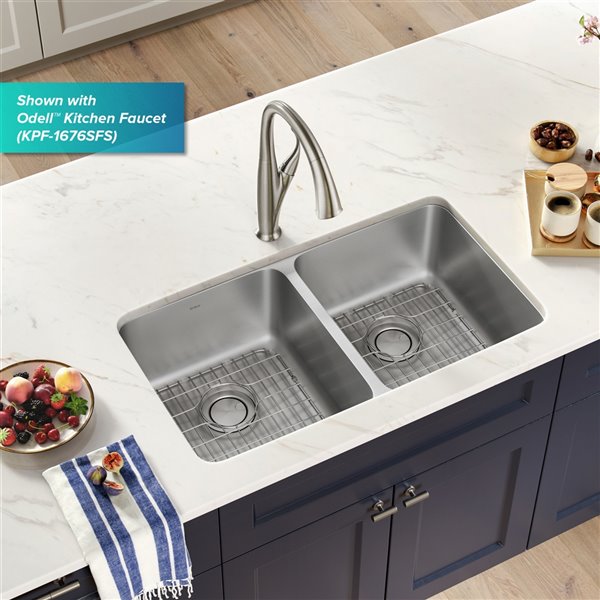 Kraus Undermount Double Bowl Sink - Stainless Steel - 33-in