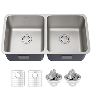 Kraus Undermount Double Bowl Sink - Stainless Steel - 33-in