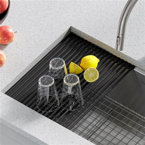KRAUS Multipurpose Workstation Sink Roll-Up Dish Drying Rack in Light Grey