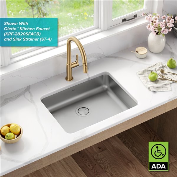 Kraus Undermount Single Bowl ADA Sink - Stainless Steel - 25-in