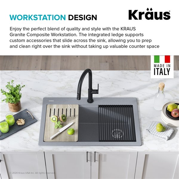 Kraus Drop-In Single Bowl Sink - Grey Granite - 33-in