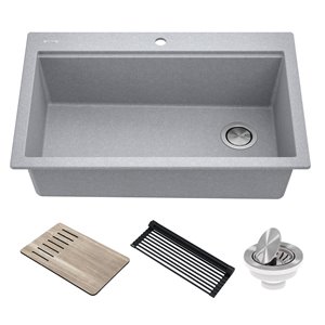 Kraus Drop-In Single Bowl Sink - Grey Granite - 33-in