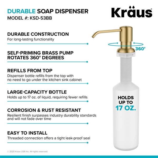 Kraus Boden Kitchen Soap and Lotion Dispenser - Brushed Brass