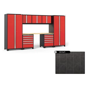 NewAge Pro Series 156-in x 84.75-in Deep Red Steel Cabinet Set - Bamboo Work Surface - 600-sq. ft. - 8-Piece