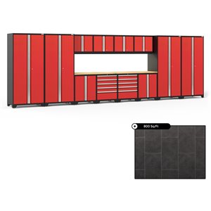 NewAge Pro Series 256-in x 84.75-in Deep Red Steel Cabinet Set - Bamboo Work Surface - 800-sq. ft. - 14-Piece