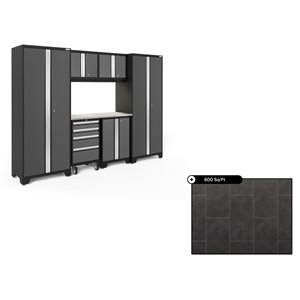 NewAge Bold Series 108-in x 76.75-in Charcoal Gray Steel Cabinet Set - Stainless Steel Work Surface - 600-sq. ft. - 7-Piece