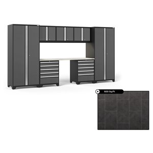NewAge Pro Series 156-in x 84.75-in Charcoal Gray Steel Cabinet Set - Stainless Steel Work Surface - 600-sq. ft. - 8-Piece