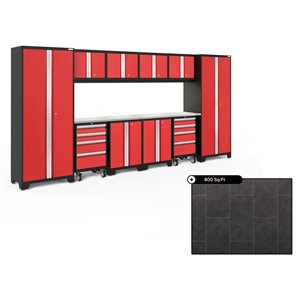 NewAge Bold Series 156-in x 76.75-in Deep Red Steel Cabinet Set - Stainless Steel Work Surface - 800-sq. ft. - 12-Piece
