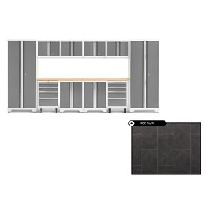 NewAge Bold Series 156-in x 76.75-in Platinum Steel Cabinet Set - Bamboo Work Surface - 800-sq. ft. - 12-Piece