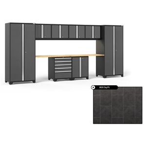 NewAge Pro Series 184-in x 84.75-in Charcoal Gray Steel Cabinet Set - Bamboo Work Surface - 800-sq. ft. - 10-Piece