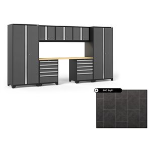 NewAge Pro Series 156-in x 84.75-in Charcoal Gray Steel Cabinet Set - Bamboo Work Surface - 600-sq. ft. - 8-Piece