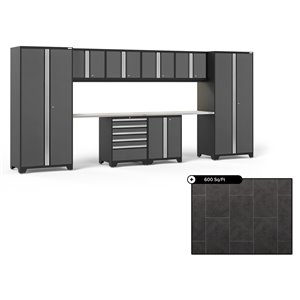 NewAge Pro Series 184-in x 84.75-in Charcoal Gray Steel Cabinet Set - Stainless Steel Work Surface - 600-sq. ft. - 10-Piece