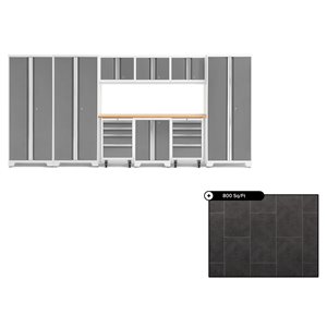 NewAge Bold Series 162-in x 76.75-in Platinum Steel Cabinet Set - Bamboo Work Surface - 800-sq. ft. - 10-Piece