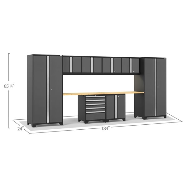 Newage S Inc Pro Series 184 In X 84 75 Charcoal Gray Steel Cabinet Set Bamboo Work Surface 600 Sq Ft 10 Piece 53466 Rona Charcoal Gray Steel Cabinet Set, Garage Storage Cabinets Newage Pro Series