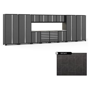 NewAge Pro Series 256-in x 84.75-in Charcoal Gray Steel Cabinet Set - Stainless Steel Work Surface - 800-sq. ft. - 14-Piece