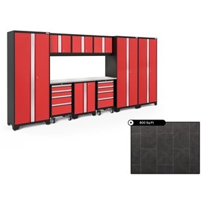 NewAge Bold Series 162-in x 76.75-in Deep Red Steel Cabinet Set - Stainless Steel Work Surface - 800-sq. ft. - 10-Piece