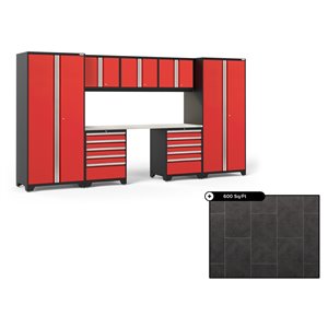NewAge Pro Series 156-in x 84.75-in Deep Red Steel Cabinet Set - Stainless Steel Work Surface - 600-sq. ft. - 8-Piece