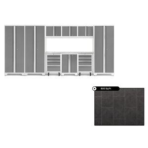 NewAge Bold Series 162-in x 76.75-in Platinum Steel Cabinet Set - Stainless Steel Work Surface - 800-sq. ft. - 10-Piece