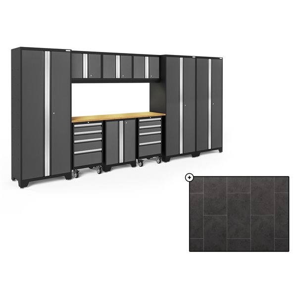 NewAge Products Bold Series 162-in x 76.75-in Charcoal Gray Steel Cabinet Set - Bamboo Work Surface - 800-sq. ft. - 10-Piece