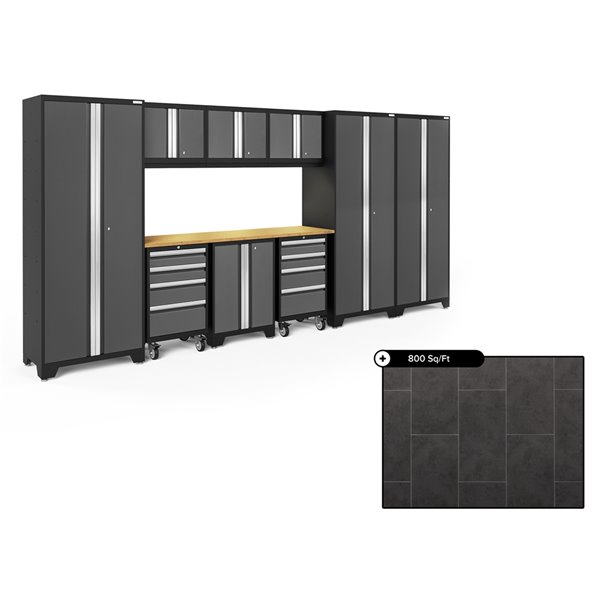 NewAge Products Bold Series 162-in x 76.75-in Charcoal Gray Steel Cabinet Set - Bamboo Work Surface - 800-sq. ft. - 10-Piece
