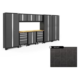 NewAge Bold Series 162-in x 76.75-in Charcoal Gray Steel Cabinet Set - Bamboo Work Surface - 800-sq. ft. - 10-Piece