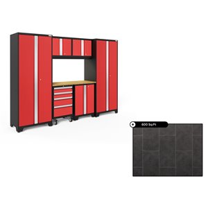 NewAge Bold Series 108-in x 76.75-in Deep Red Steel Cabinet Set - Bamboo Work Surface - 600-sq. ft. - 7-Piece