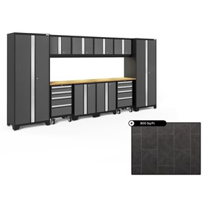 NewAge Bold Series 156-in x 76.75-in Charcoal Gray Steel Cabinet Set - Bamboo Work Surface - 800-sq. ft. - 12-Piece
