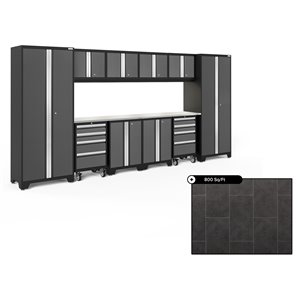 NewAge Bold Series 156-in x 76.75-in Charcoal Gray Steel Cabinet Set - Stainless Steel Work Surface - 800-sq. ft. - 12-Piece
