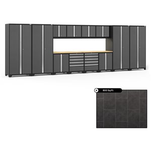 NewAge Pro Series 256-in x 84.75-in Charcoal Gray Steel Cabinet Set - Bamboo Work Surface - 800-sq. ft. - 14-Piece