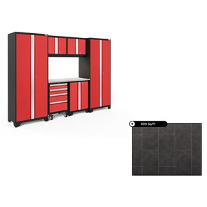 NewAge Bold Series 108-in x 76.75-in Deep Red Steel Cabinet Set - Stainless Steel Work Surface - 600-sq. ft. - 7-Piece