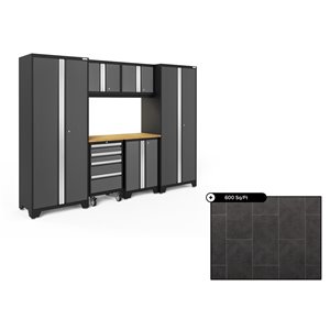 NewAge Bold Series 108-in x 76.75-in Charcoal Gray Steel Cabinet Set - Bamboo Work Surface - 600-sq. ft. - 7-Piece