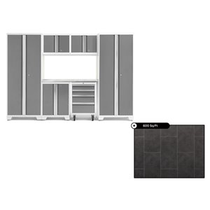NewAge Bold Series 108-in x 76.75-in Platinum Steel Cabinet Set - Stainless Steel Work Surface - 600-sq. ft. - 7-Piece