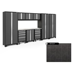 NewAge Bold Series 162-in x 76.75-in Charcoal Gray Steel Cabinet Set - Stainless Steel Work Surface - 600-sq. ft. - 10-Piece