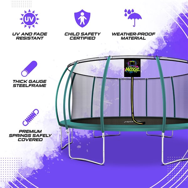 Moxie Round Outdoor Backyard Trampoline Set with Enclosure - 16.53-ft - Green